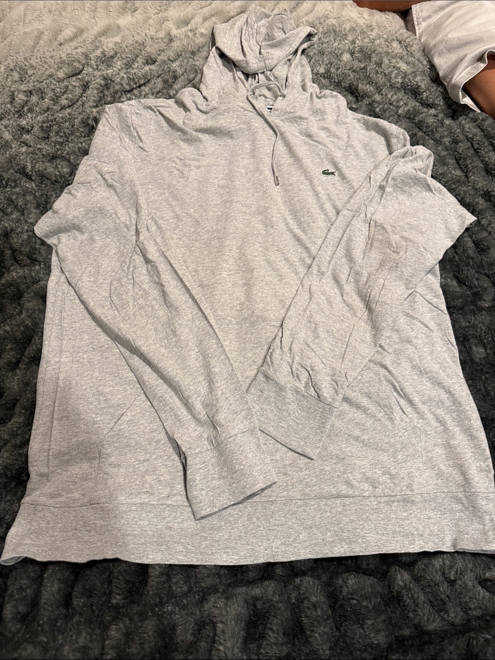 Lacoste Men’s Light Gray Hoodie with Green Crocodile Logo